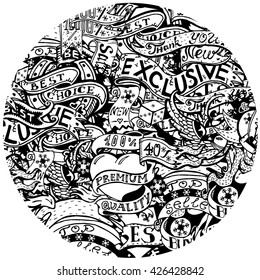 Vector collage of calligraphic design elements in the circle