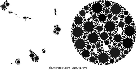 Vector collage Cape Verde Islands map of flu virus elements. Mosaic geographic Cape Verde Islands map created as subtraction from round shape with flu virus icons in black color hues.