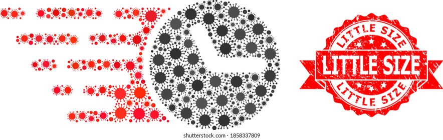 Vector collage clock of flu virus, and Little Size grunge ribbon seal. Virus cells inside clock collage. Red stamp seal contains Little Size title inside ribbon.