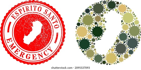 Vector collage Espirito Santo State map of coronavirus items and grunge EMERGENCY badge.