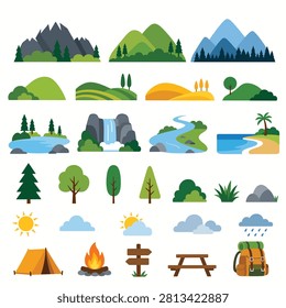 Vector collage featuring iconic landmarks and natural wonders from around the world