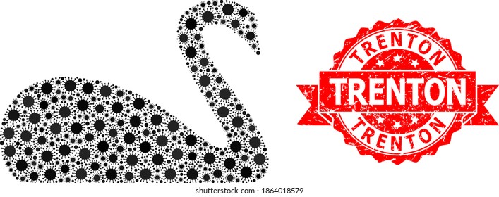 Vektor sammelt Gans von Grippevirus und Trenton schmutzige Band Robben Imitation. Virus-Elemente in der Gänsehollage. Rotes Siegel enthält Trenton-Text in Band.