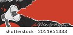 Vector collage grunge banner. Loudspeaker announcing crazy promotions. Doodle elements on retro poster. Stylish modern advertising poster design with space for text.