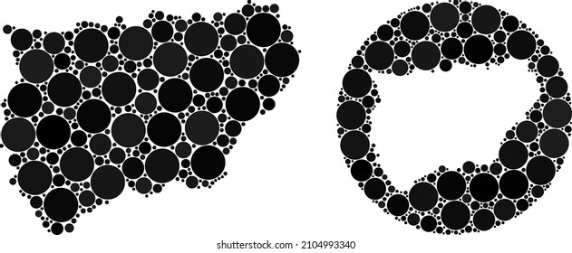 Vector collage Jaen Spanish Province map of spheric dots. Mosaic geographic Jaen Spanish Province map constructed as carved shape from round shape with circle dots in black colors.