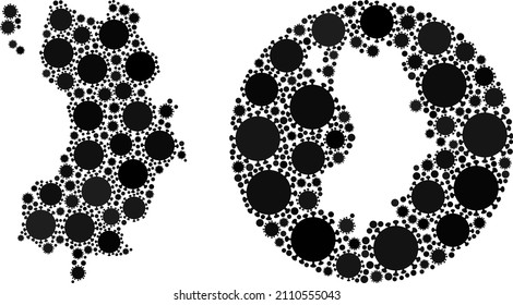 Composición vectorial de Ko Tao mapa de elementos de infección cóvida. Mapa geográfico mosaico de Ko Tao creado como forma tallada a partir de forma redonda con íconos cóvidos de infección en tonos negros.