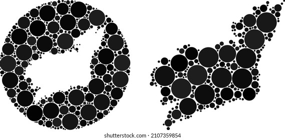 Vector collage La Coruna Province map of round dots. Mosaic geographic La Coruna Province map is designed as stencil from round shape with round items in black colors.