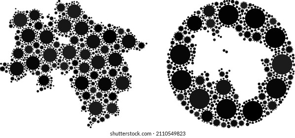 Vector collage Lower Saxony Land map of covid-2019 icons. Mosaic geographic Lower Saxony Land map constructed as carved shape from round shape with covid-2019 icons in black colors.