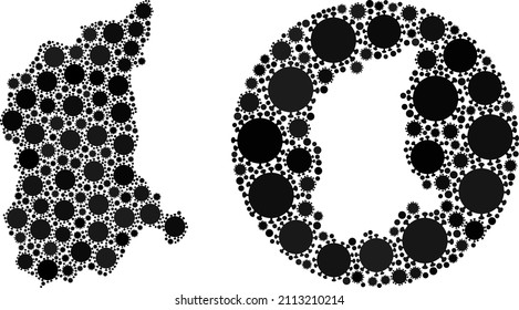 Vector collage Lubusz Voivodeship map of SARS virus items. Mosaic geographic Lubusz Voivodeship map created as subtraction from round shape with virus items in black color hues.