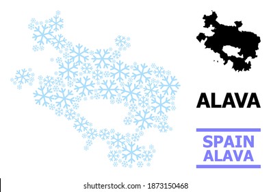 Vektorgrafik der Provinz Alava entworfen für Neujahr, Weihnachtsfeiern und Winter. Die Mosaikkarte der Provinz Alava ist von hellblauen Schneesymbolen entworfen.