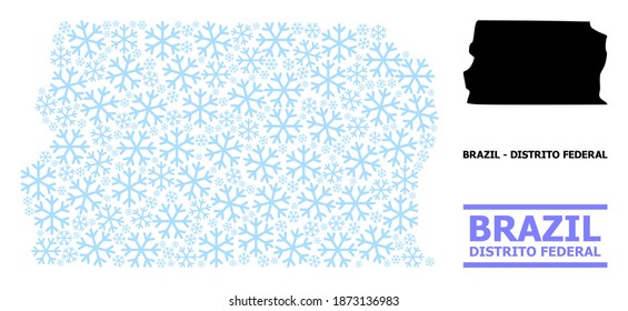 Vector collage map of Brazil - Distrito Federal designed for New Year, Christmas celebration, and winter. Mosaic map of Brazil - Distrito Federal is composed with light blue snow elements.