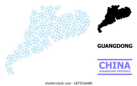 Mapa de colección de vectores de la provincia de Guangdong construido para Año Nuevo, celebración de Navidad e invierno. El mapa mosaico de la provincia de Guangdong está diseñado con elementos de nieve azul claro.