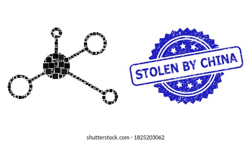 Vektor sammelt Meisterknoten und Stolen von China schmutzigen Rosette Stempel-Siegel. Das blaue Stempelsiegel enthält den von China stammenden Text in Rosette.