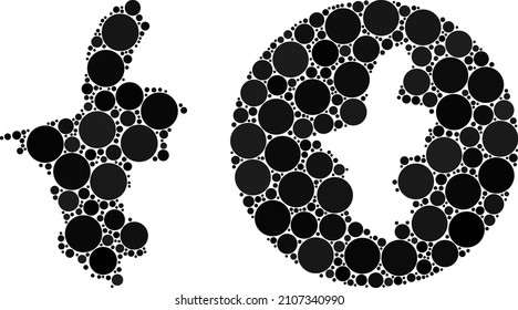 Vector collage Ningxia Hui Region map of circle parts. Mosaic geographic Ningxia Hui Region map is designed as carved shape from round shape with circle parts in black color hues.