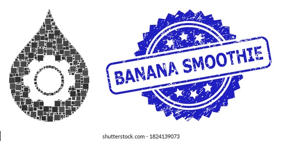El equipo de la industria del aceite de colección de vectores y el sello de rosette corroído por Banana Smoothie. El sello azul incluye el título Banana Smoothie dentro de la rosette.