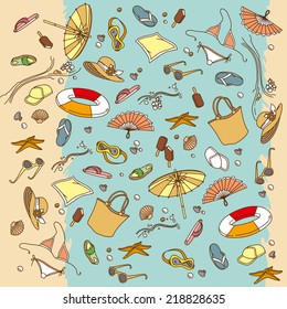 Vector collage on the theme of summer, sea, sun and beach.