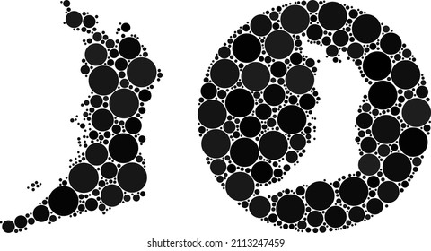 Vector collage Osaka Prefecture map of round parts. Mosaic geographic Osaka Prefecture map created as carved shape from round shape with round parts in black color hues.