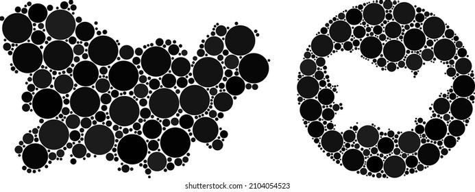 Vector collage Ourense Province map of round dots. Mosaic geographic Ourense Province map constructed as stencil from round shape with round items in black colors.