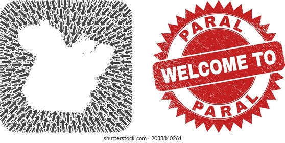 Vector collage Paral State map of delivery arrows and grunge Welcome seal stamp. Mosaic geographic Paral State map designed as subtraction from rounded square shape using navigation arrows.