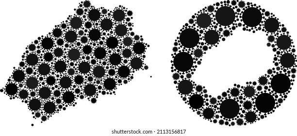 Vector collage Saint Helena Island map of flu virus items. Mosaic geographic Saint Helena Island map created as carved shape from round shape with flu virus elements in black colors.