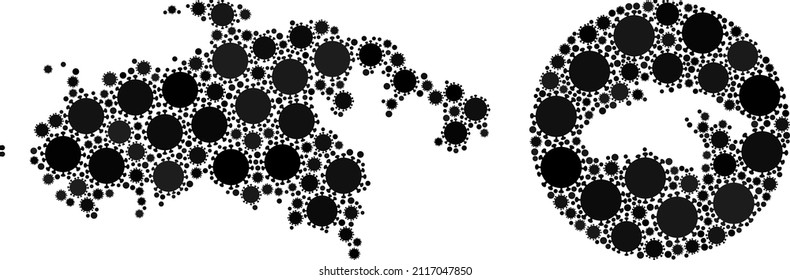 Vektor sammelt Saint John Island Karte von Grippevirus-Symbolen. Mosaik geographische Saint John Island Karte, entworfen als Schablone aus Kreis mit Grippevirus Elemente in schwarzen Farben. Vorlage für Sperrvorlagen.