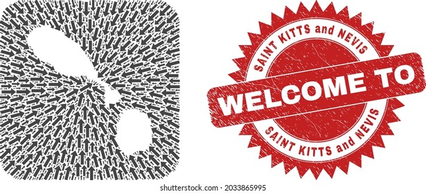 Vector sammelt Saint Kitts und Nevis Karte der Zeigepfeile und Gummi Begrüßungsdichtung.