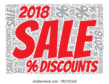 Vector collage with SALE word cloud for A4 print. Related tags vector illustration. Advertising offer template