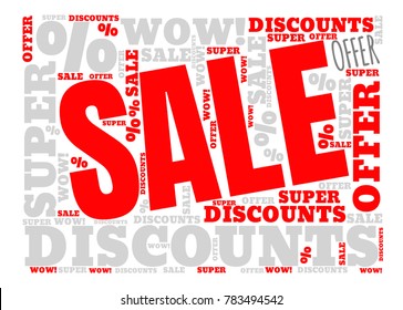 Vector collage with SALE word cloud. Related tags vector illustration. Advertising offer template