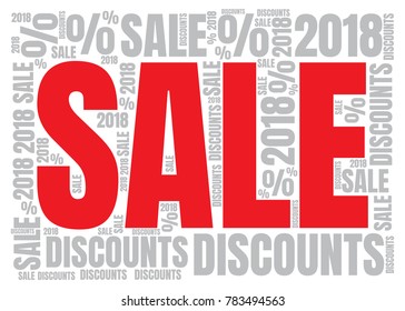 Vector collage with SALE word cloud for A4 print. Related tags vector illustration. Advertising offer template