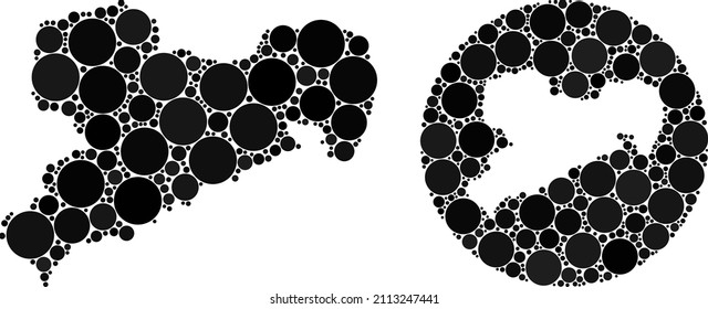 Vector collage Saxony Land map of sphere items. Mosaic geographic Saxony Land map constructed as carved shape from round shape with sphere items in black colors. Pixel vector mosaic Saxony Land map.