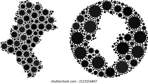 Vektorgrafik von Symbolen des Grippevirus in der schlesischen Woiwodschaft. Mosaik geographische Schlesische Woiwodschaft Karte erstellt als Subtraktion aus Kreis mit Sars-Virus-Symbole in schwarzen Farben.