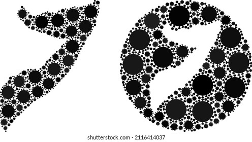 Vector collage Somalia map of covid-2019 elements. Mosaic geographic Somalia map created as hole from circle with covid-2019 icons in black color hues. Illustration for medical purposes.