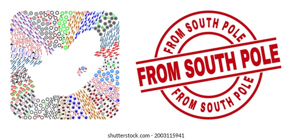 Vector collage South African Republic map of different pictograms and From South Pole seal stamp. Collage South African Republic map created as subtraction from rounded square.