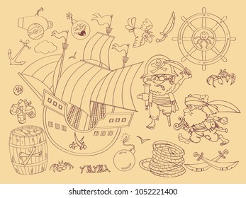Vector collage of stories about pirates