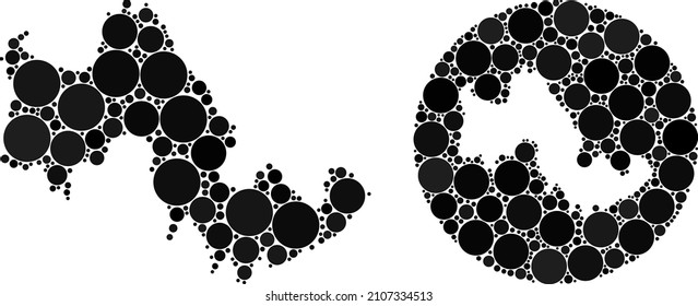 Vector collage Tilos Island map of sphere dots. Mosaic geographic Tilos Island map created as carved shape from round shape with sphere dots in black color hues.