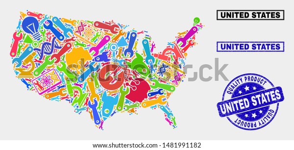 Vector Collage Tools United States Map Stock Vector Royalty Free