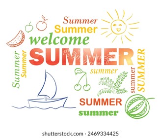 vector collage. Welcome summer. Words Summer. Design elements 