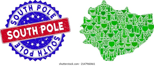 Vector collage of wine Swietokrzyskie Voivodeship map with grunge bicolor South Pole seal. Red and blue bicolored seal with distress style and South Pole slogan.