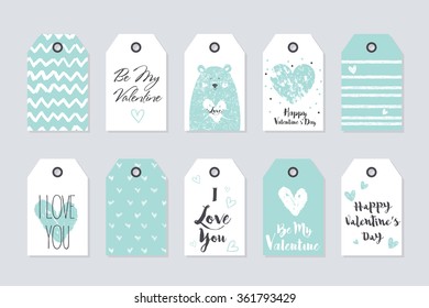 Vector collection of 10 gift tags. Happy Valentine's Day.  Badge design - cute printable labels