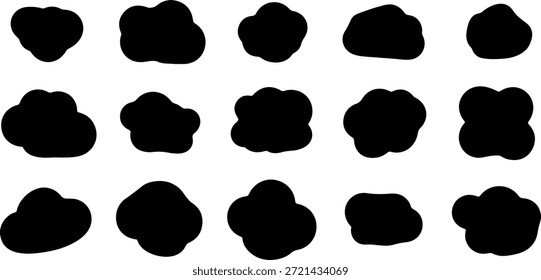 colección de Vector de 15 Formas de manchas orgánicas abstractas negras y siluetas irregulares. Perfecto para proyectos de Diseño gráfico modernos, fondos minimalistas, marca, Elementos de interfaz de usuario, manchas, marcas de pintura, Elementos líquidos y marcos artísticos. Elementos de alto contraste aislados sobre un fondo blanco limpio.