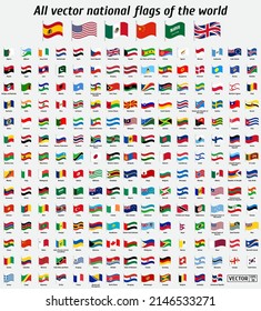 Vector collection of 208 national pole flags with detailed emblems of the world in correct proportion