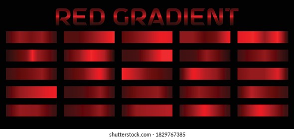 Vector Collection of 25 Red Metallic Gradient .Set of Red Gradient.