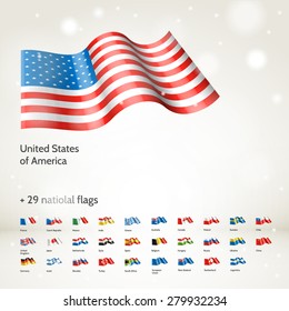 Vector collection of 30 realistic 3d waving National flags. High quality design elements. Eps10 