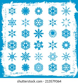 Vector collection of 30 snowflakes.