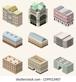 vector collection of 3d isometric isolated buildings