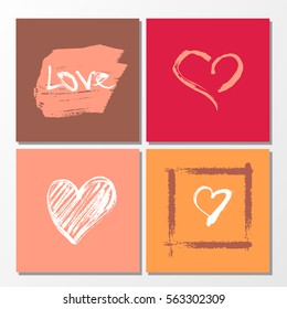 Vector collection of 4 cute Valentines card templates. Hand drawn elements by brush. Happy Valentine's Day.