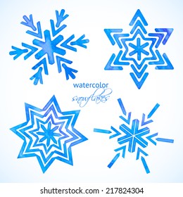 Vector collection of 4 different watercolor snowflakes