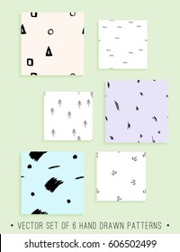 Vector collection of 6 handdrawn seamless patterns. Great for your background, wallpaper, fabric or other types of design.