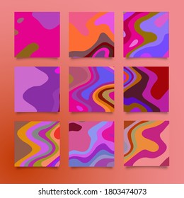 Vector collection of 9 backgrounds card with marbling bacground
