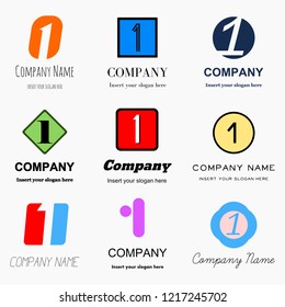 Vector collection of 9 different number one logos - flat, elegant and simple style for your no 1 related brand