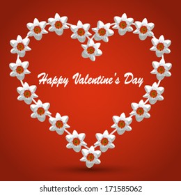 vector collection of abstract artistic valentine heart with flowers, on red background